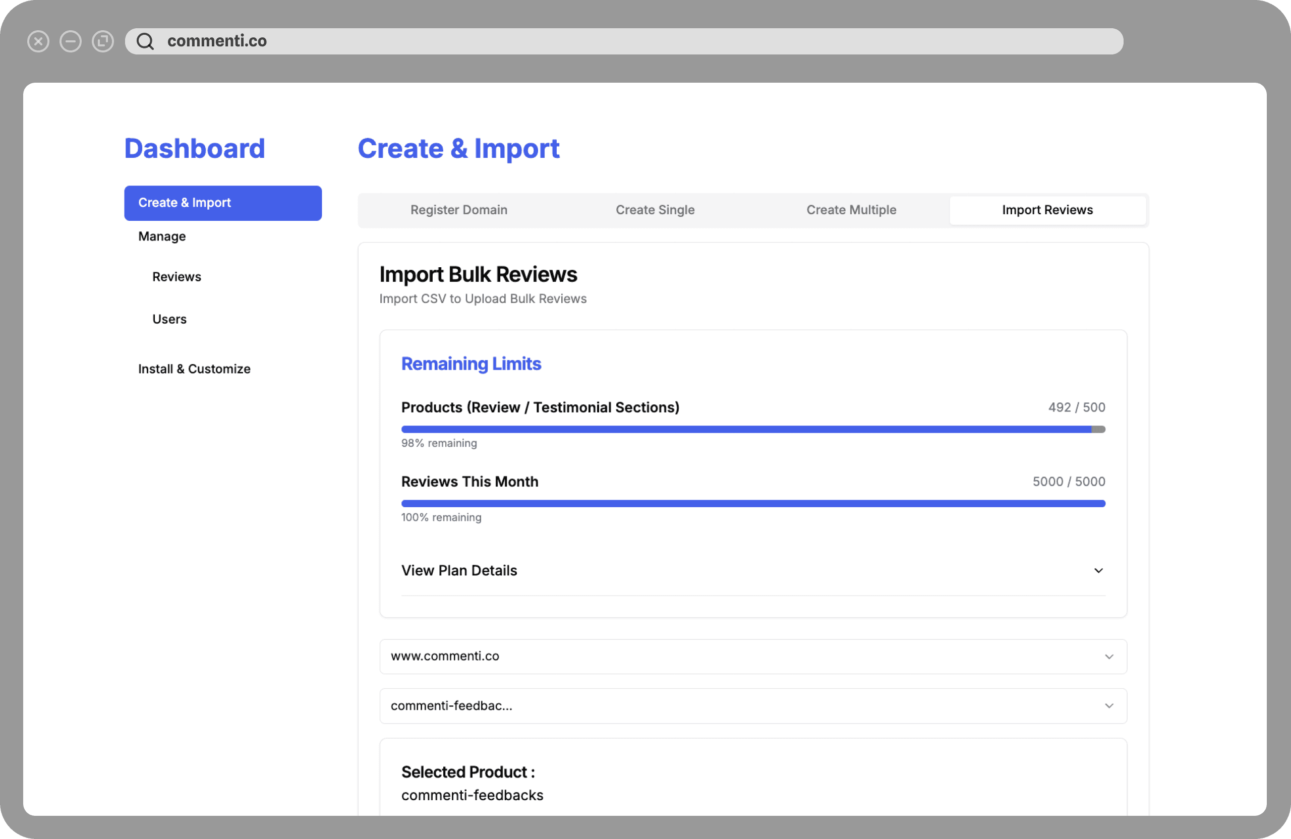 Commenti dashboard preview