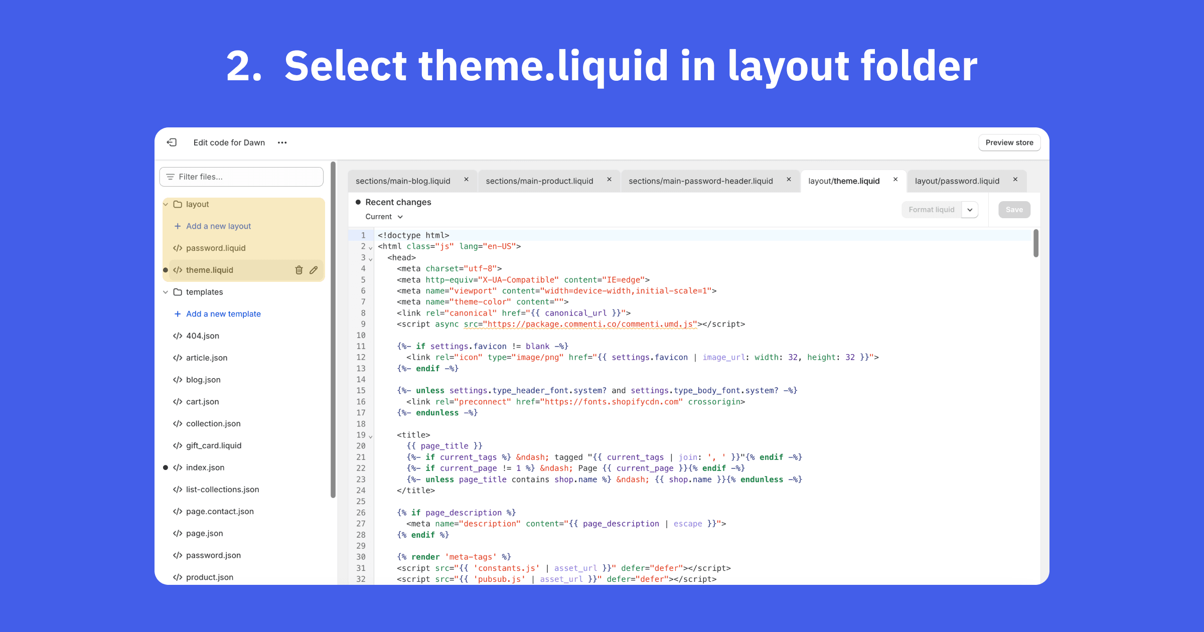 Select theme.liquid