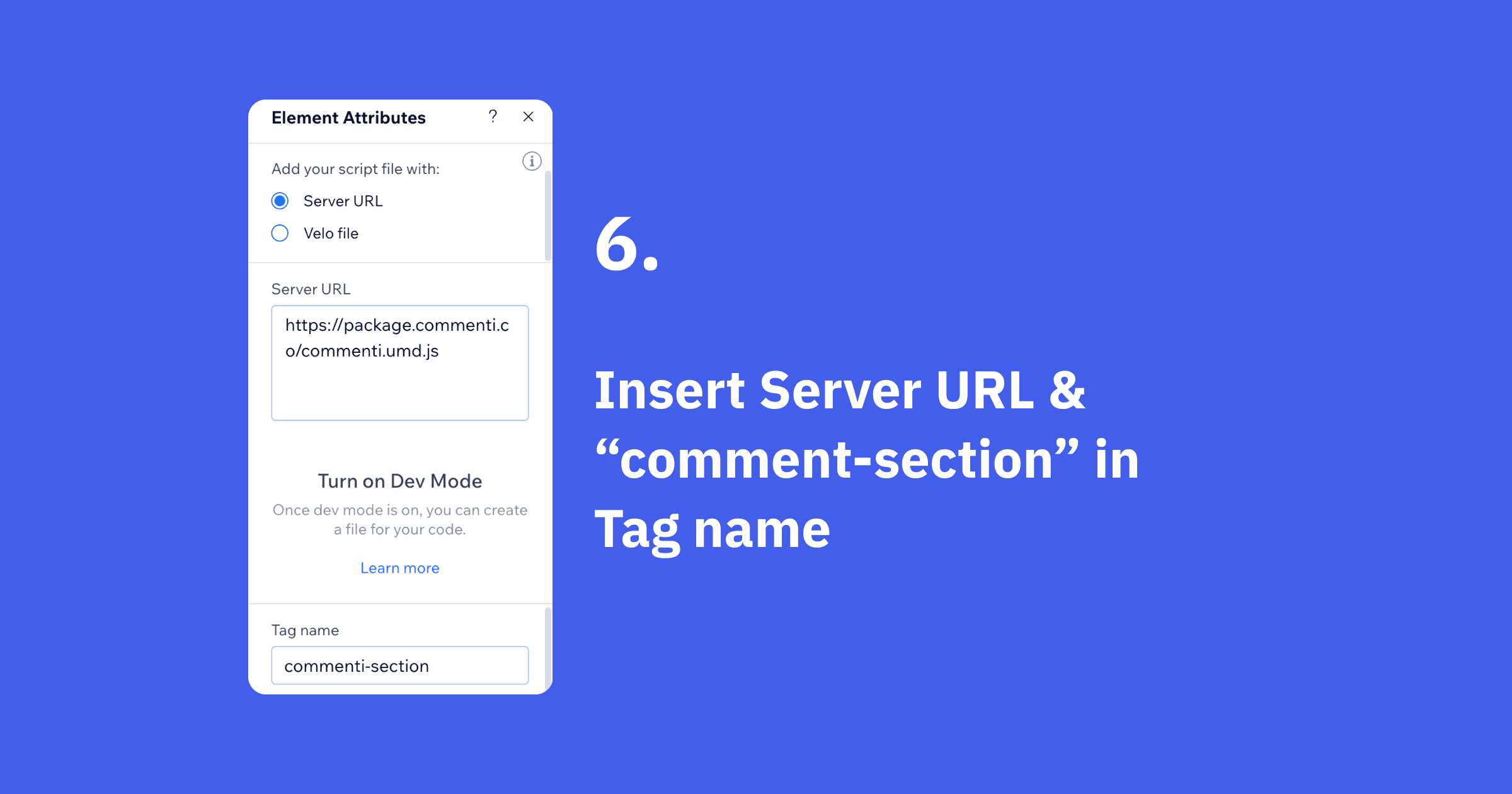 Insert Server URL & "commenti-section" in Tag name