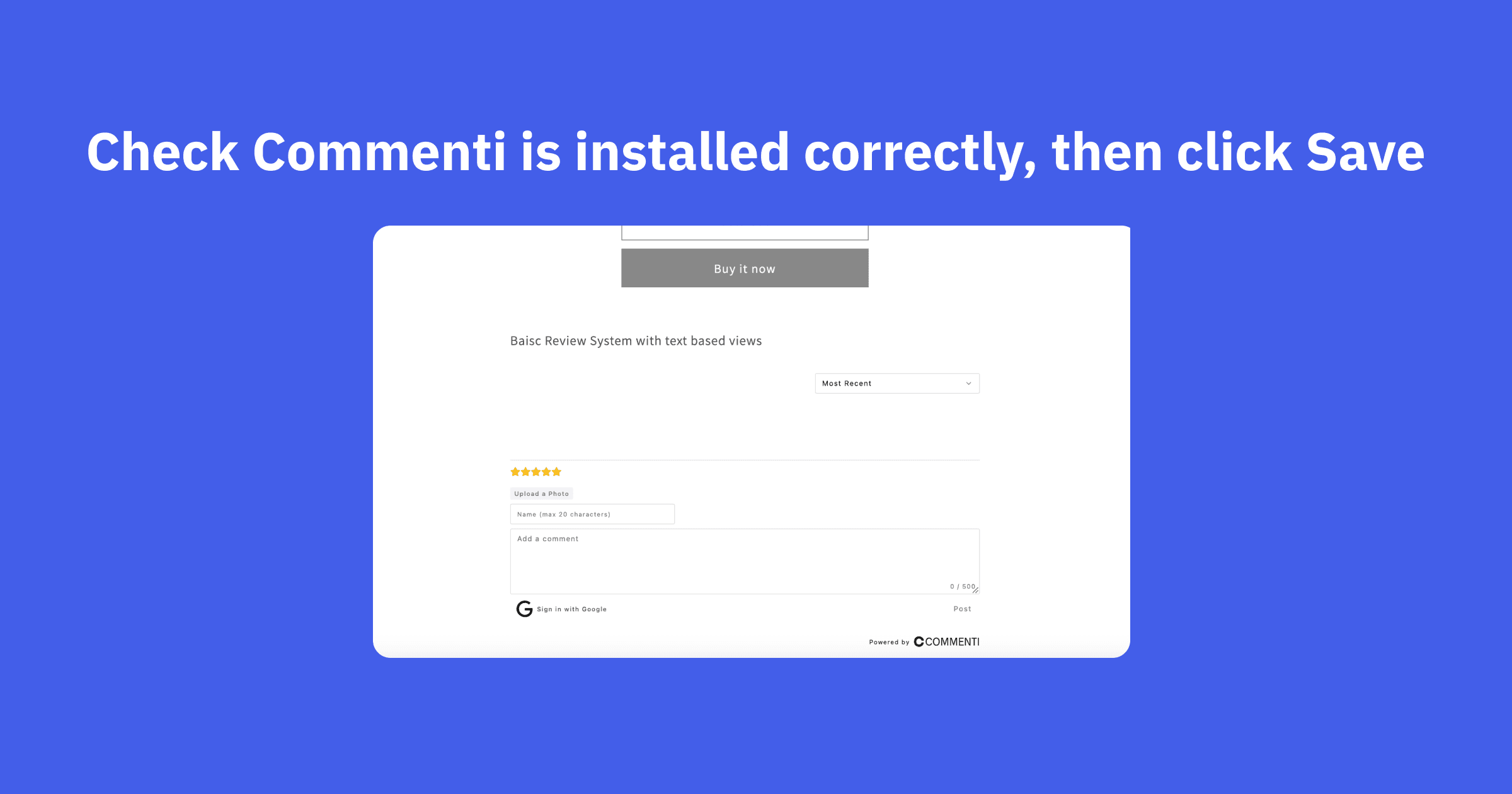 Check Commenti is installed correctly, then click Save