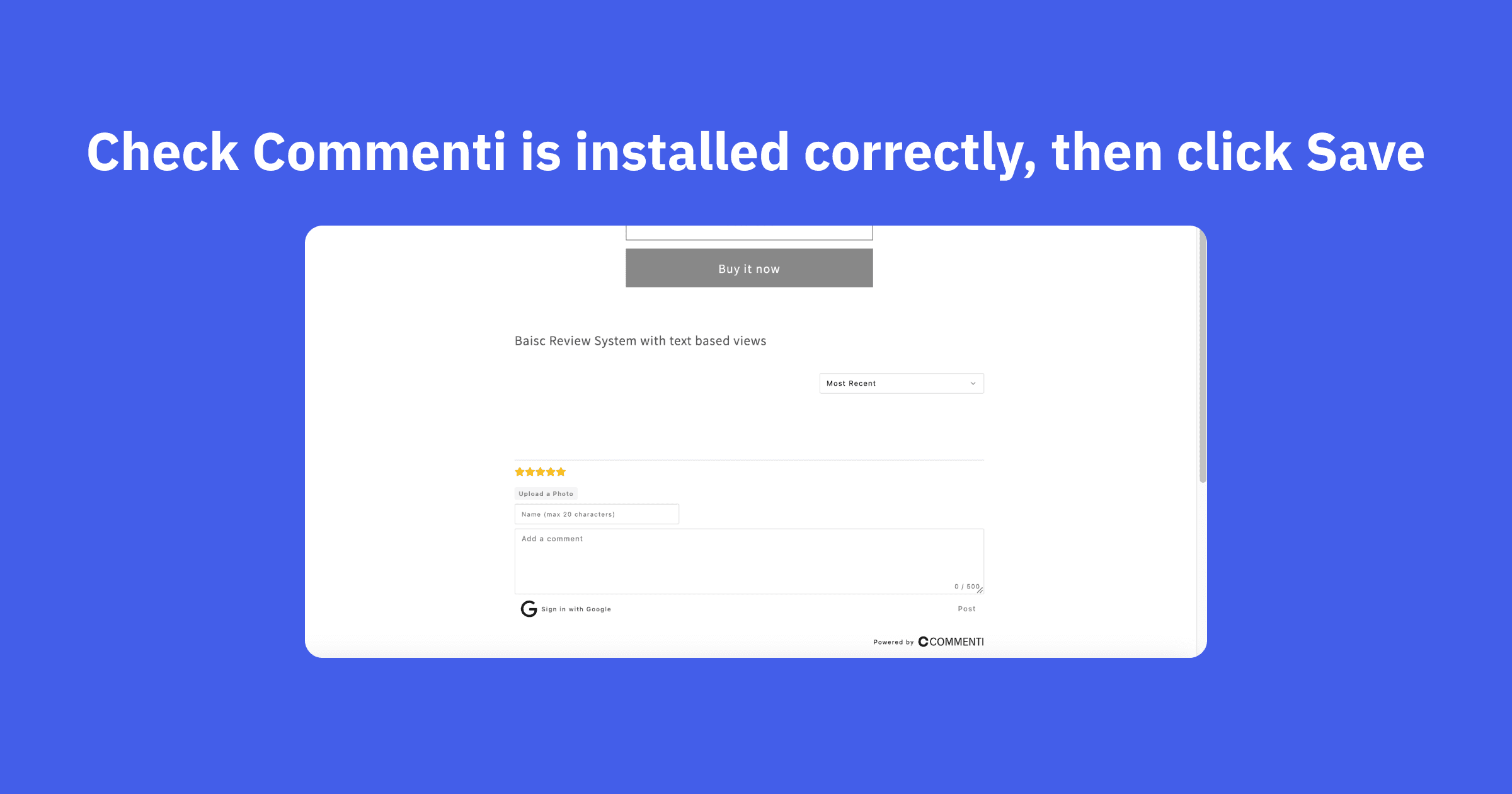 Check Commenti is installed correctly, then click Save